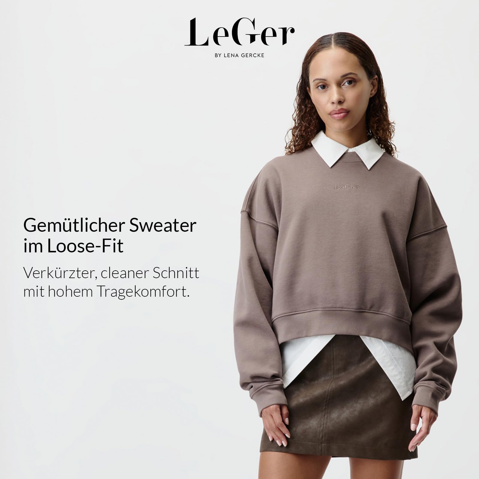 LeGer Antonietta Sweater - Cropped Pullover Damen - lockere Passform - Sweatshirt aus Baumwolle - Mode für Damen - by Lena Gercke - Gr. 34-44