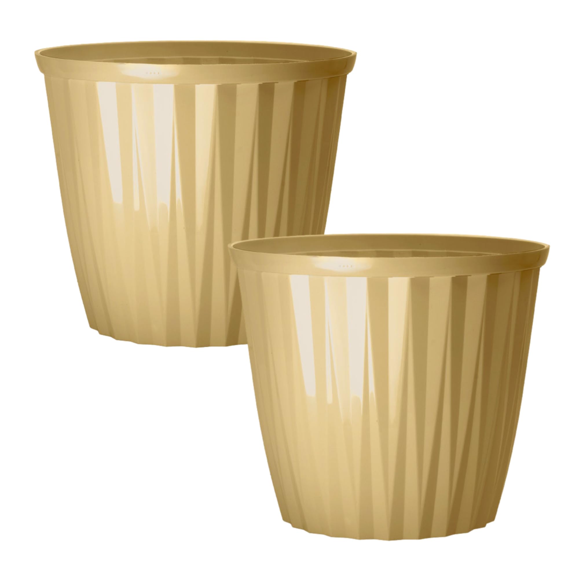 Fyne-Finds Blonde Yellow Round Plastic Yellow Plant Pot 30Cm,12Inch Glossy Effect 11L Garden Indoor Outdoor Planter Cover Drainage Holes, Weather, Frost Proof (2)