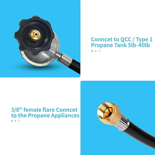 Miniatura 5 de Acesidn Regulador adaptador de tanque de propano de 5 pies con manguera para tanque de 20 libras, manguera de parrilla a tanque de propano, parrilla