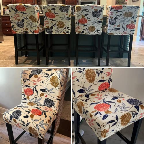 Image of SearchI Bar Stool Covers Set of 2, Stretch Washable Barstool Seat Covers, Counter Height Chair Covers for Kitchen Dining Room Cafe (Orange Flower)