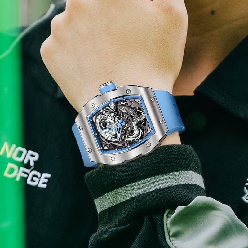 Miniatura 2 de Haofa Reloj mecánico de esqueleto para hombre 3D tallado dragón zafiro impermeable luminoso reloj automático 80H reserva de energía reloj de lujo