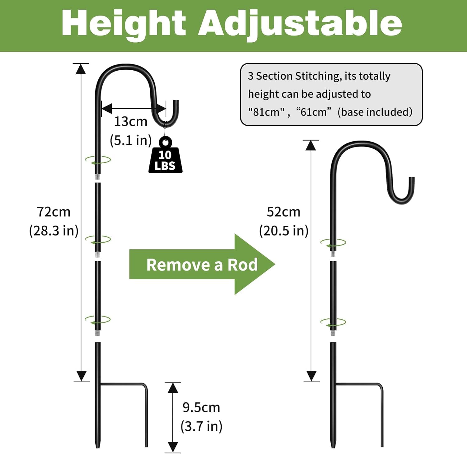 Ganci da giardino SEGNAYEN 81 cm regolabili metallo nero set da 6