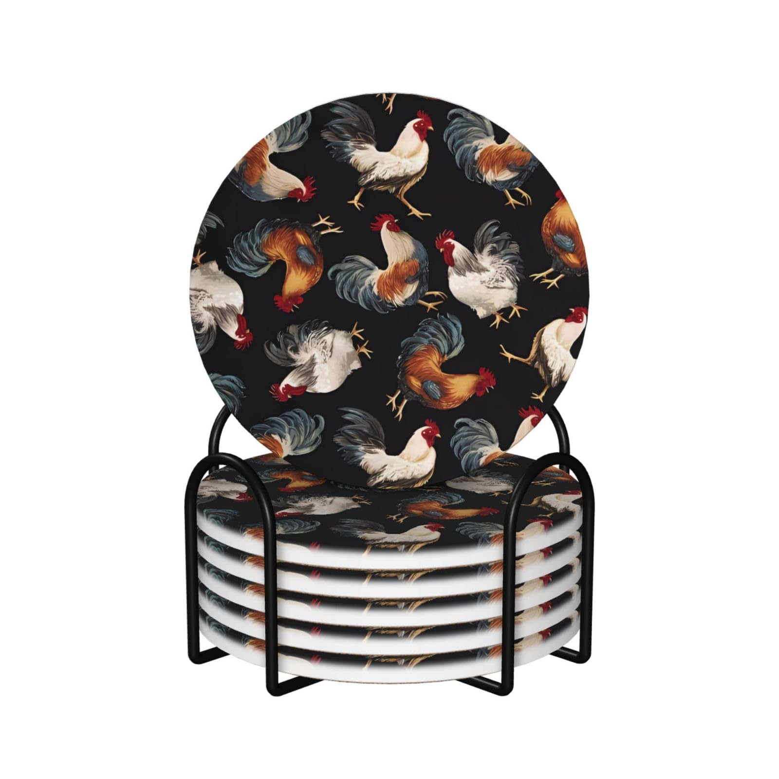 Dessous de verre coq français en céramique et liège (lot de 6)