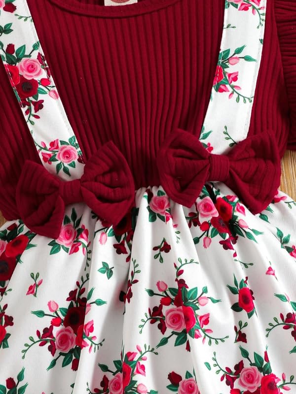 Image of Niren Enterprise FIREFINCH Baby Girls Modal and KitKat Bow Surface Style Floral Printed Maroon Color Short Sleeve Baby Girl Frock (FIREFINCH, 6-12)