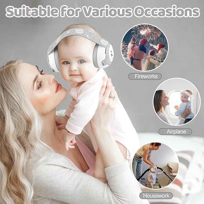 Image of YomauiYee Baby Earmuffs,Bear Infant Headphones Noise Cancelling Baby Ear Protection with Adjustable Headband Sound Proof Headphones, Travel Essentials for Travel