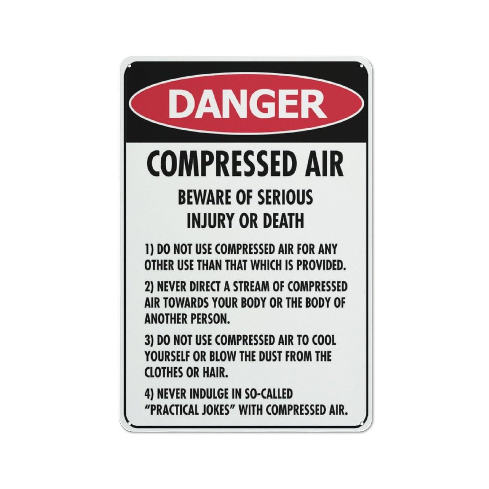 Danger Compressed Air Guidelines Sign 12X8 Inch Aluminum Uv Ink Printed For House And Business