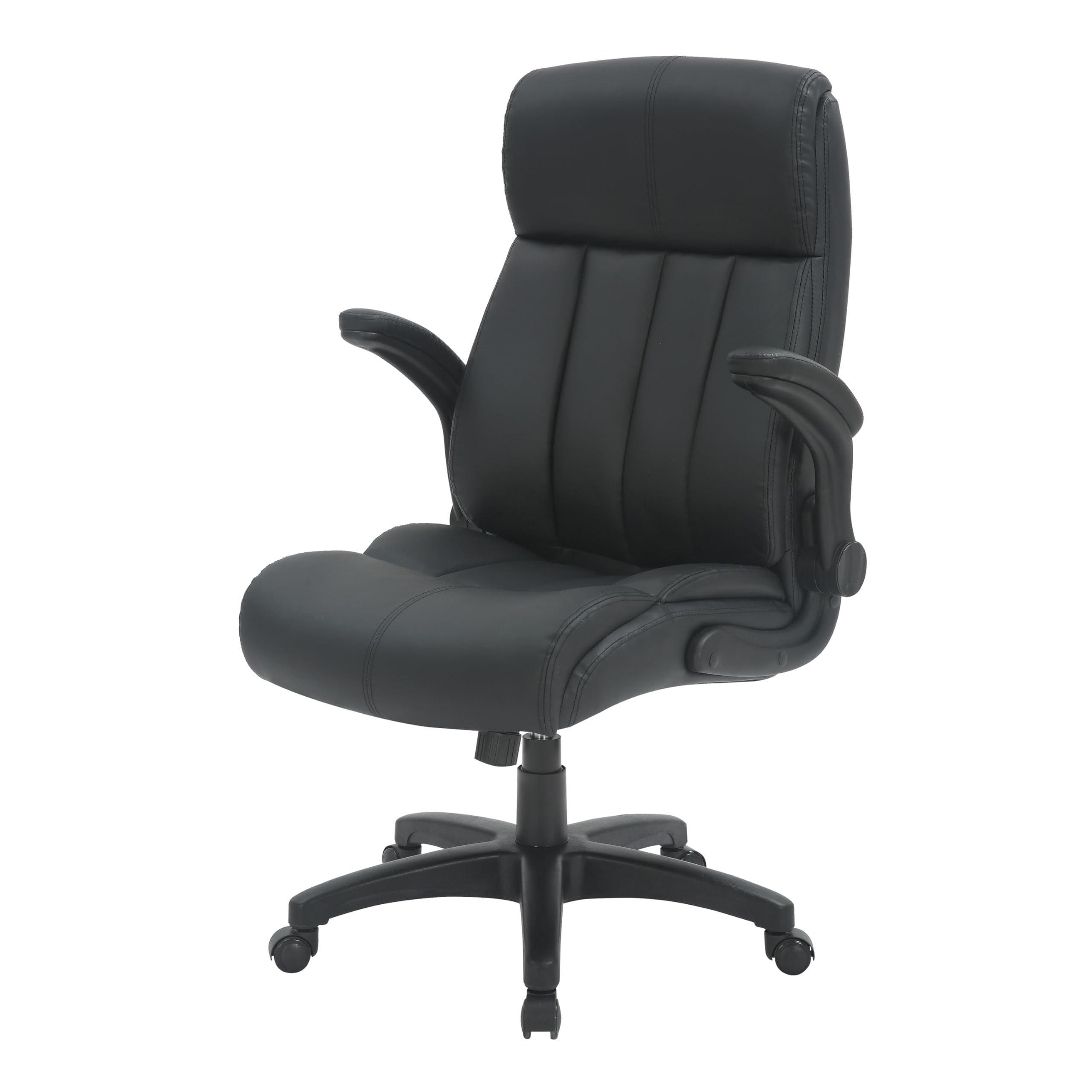 Silla de oficina ejecutiva de cuero con reposabrazos acolchados abatibles y altura ajustable con control de inclinación, silla de escritorio de poliuretano, color negro 8