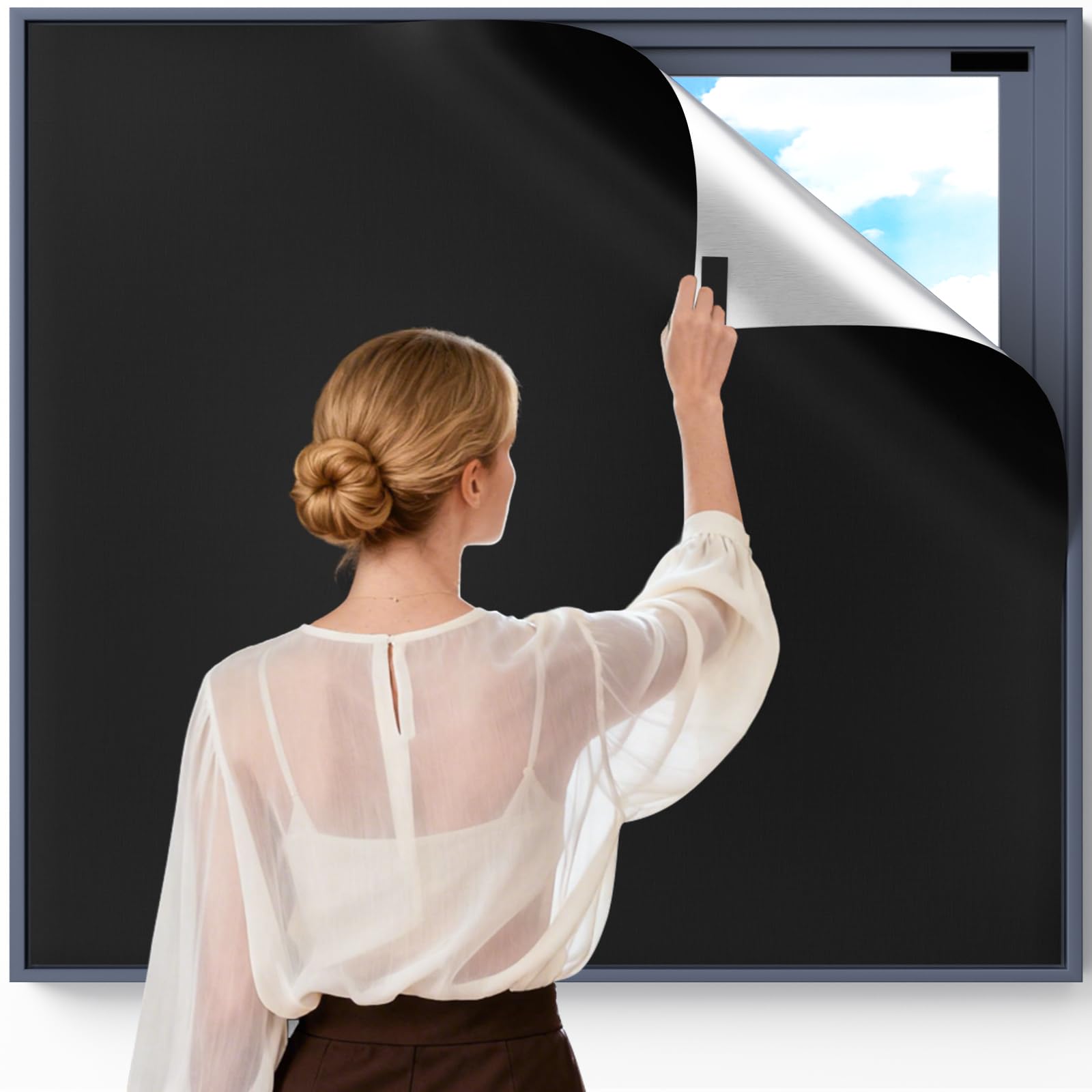 RCHYFEED Blackout Blinds, Window for Bedroom Traceless Removable 145x100cm Portable Blackout Blinds Stick on Window