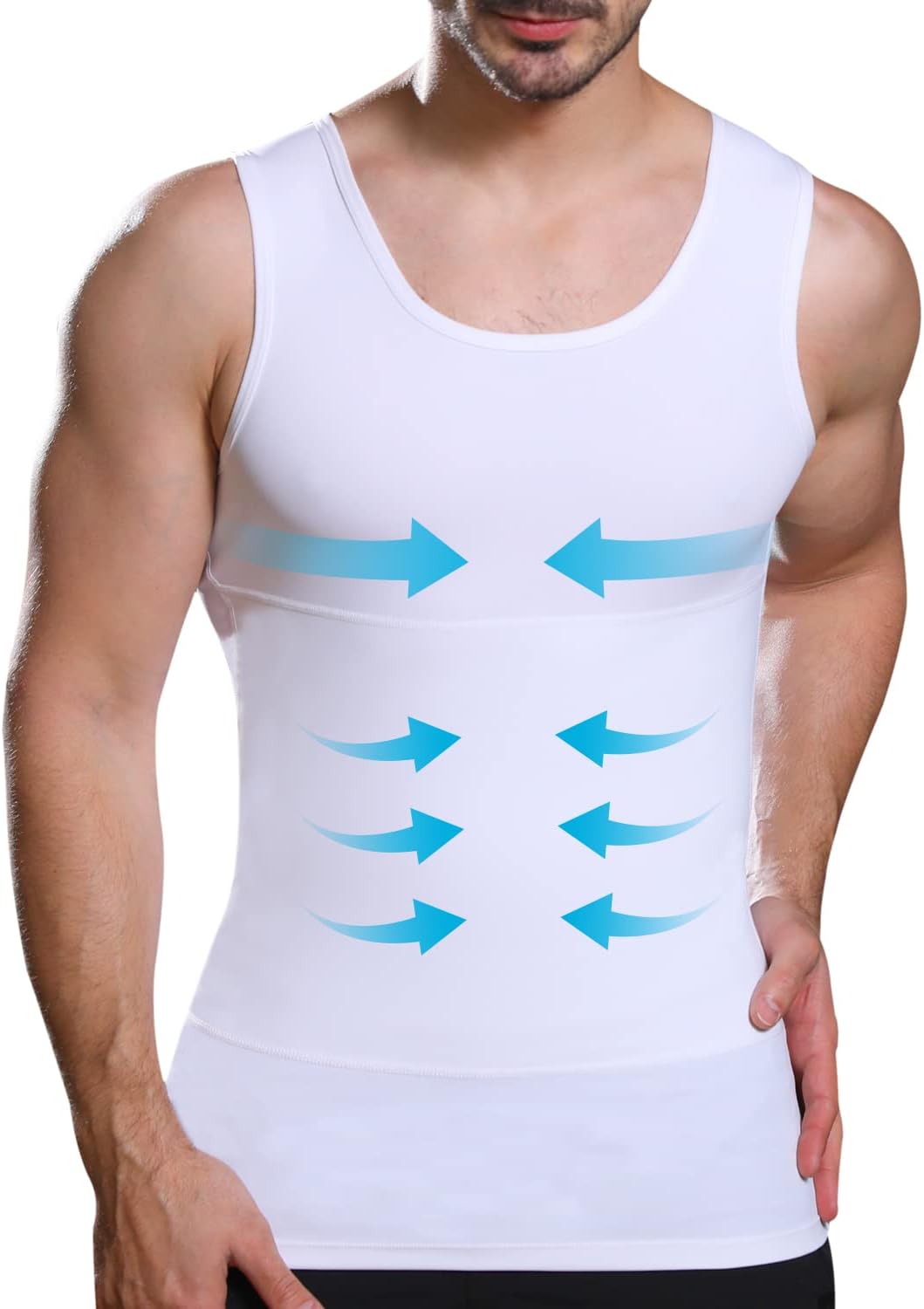 Mens Slimming Body Shaper Vest, Chest Abdomen Compression Tank Top, Belly Hiding Undershirts - Change in Seconds