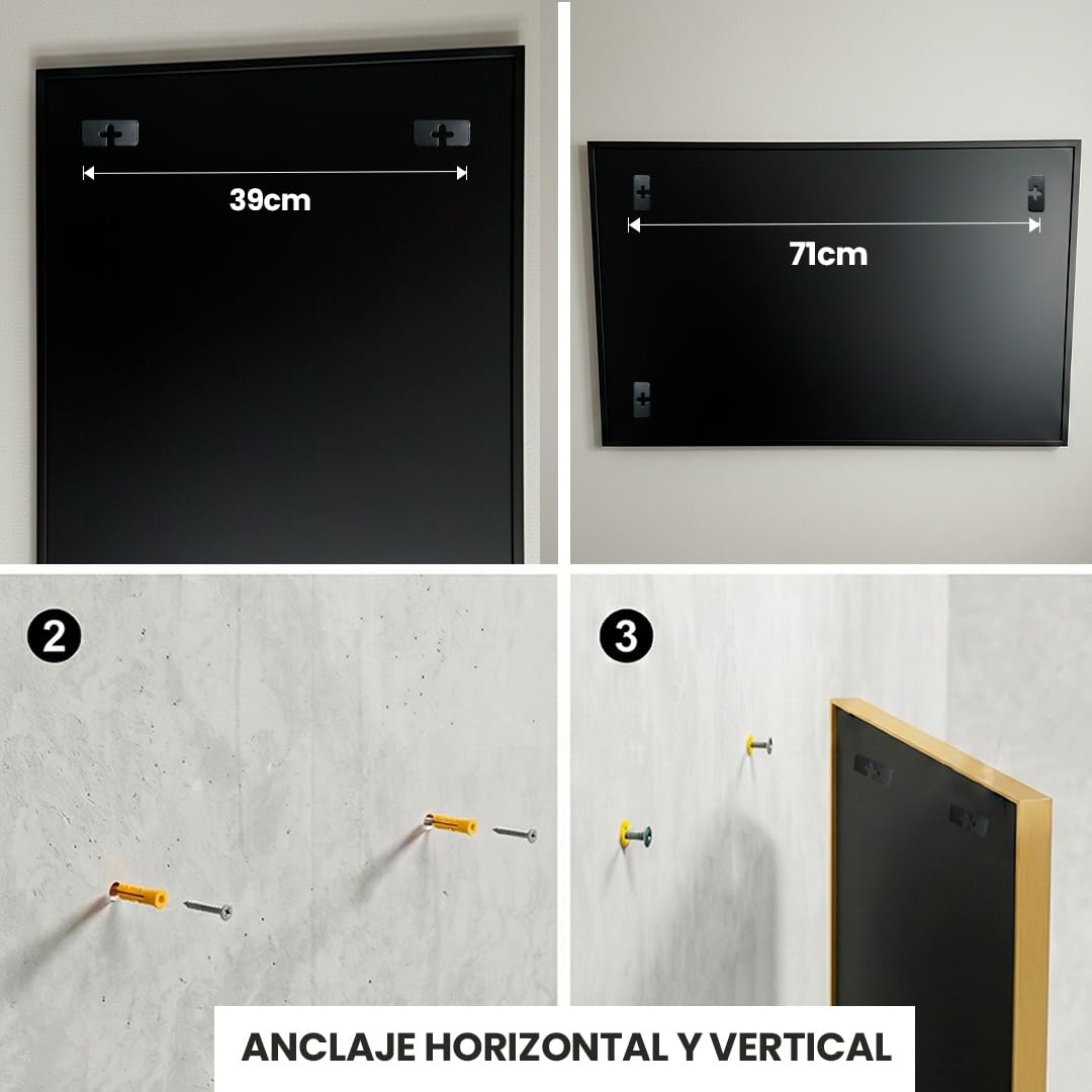 Marctani Espejo Ventana de Pared 90x60 cm – Espejo Industrial Decorativo con Marco de Metal – Diseño Rectangular Efecto Ventana para Recibidor, Entrada y Salon