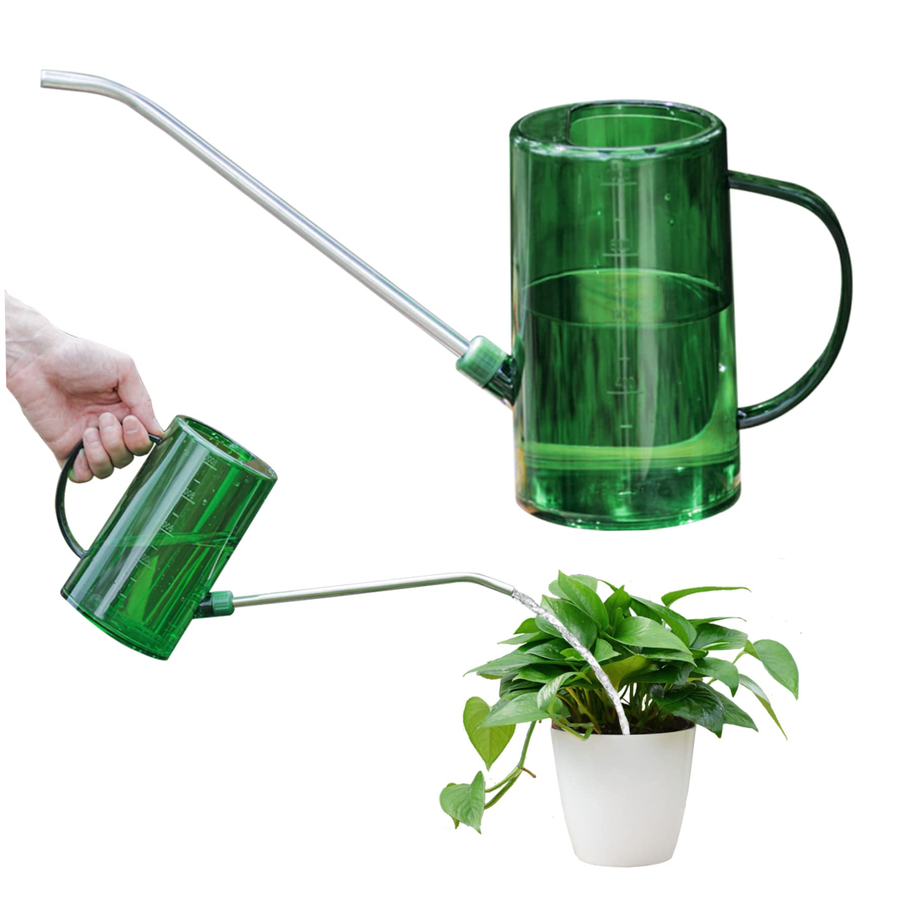 Lot De 2 Arrosoirs 1L Cylindriques – Bec Inox Long Pour Plantes D’Intérieur, Bonsaï, Balcon – Vert & Gris