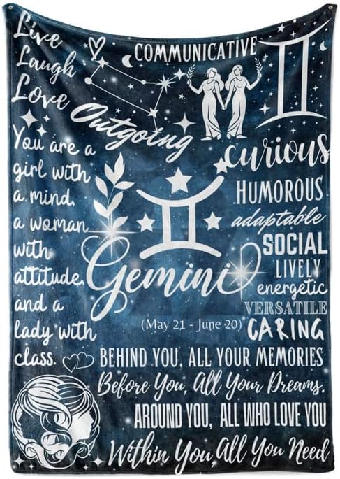 Zodiac Constellation Gifts for Women, Zodiac Sign Birthday Gift with Message Flannel Blanket Throws (50