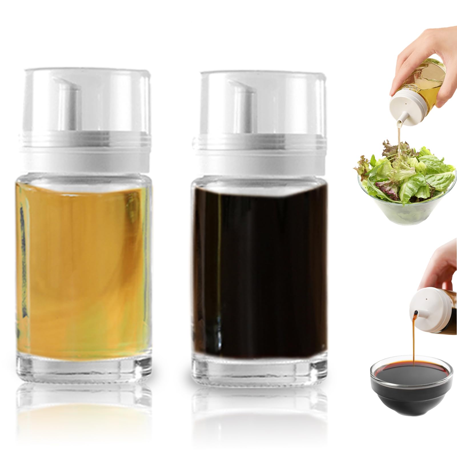 Kwude - 2 Pack Small Leakproof Glass Oil and Vinegar Dispenser Bottles, 3.4 oz (100 ml) each, Perfect for Kitchen and BBQ Use