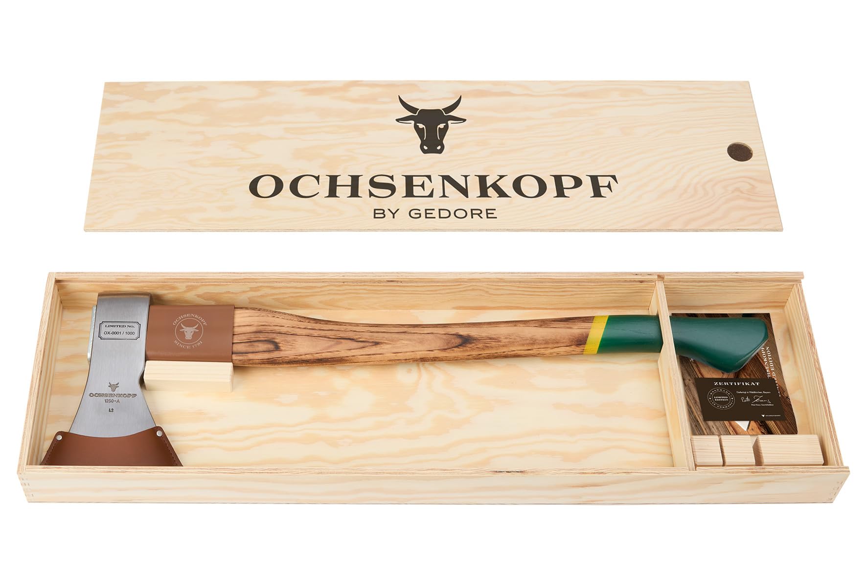 OCHSENKOPF Universal-Forstaxt Limited Edition | nummeriert & begrenzt auf 1.000 Stück | handgefertigt in Deutschland | Hickory-Stiel | in hochwertiger Holzkiste | Sammlerstück