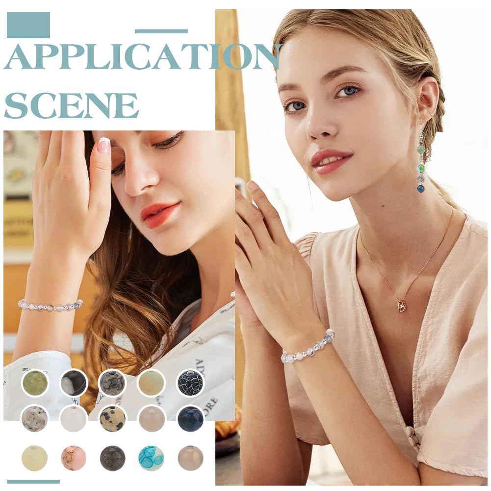 NBEADS 750 Stück 15 Stile Natürliche Runde Steinperlen, Gemischte Edelstein Perlen Kits 6mm Kristalle Edelstein Perlen Lose Spacer Perlen für Armband Halskette Ohrringe Schmuckherstellung, Loch: 1mm