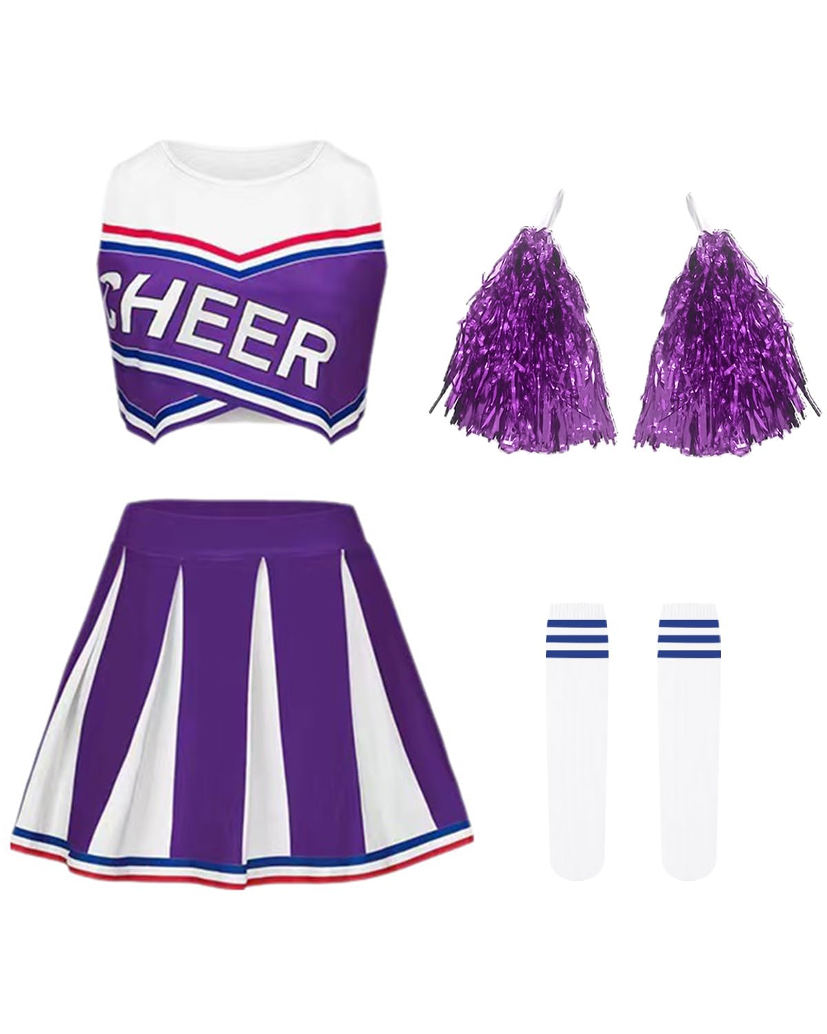 JiAmy Girls' Cheerleading Costumes, Kids Halloween Fancy Dress Up, School Musical Cheer Outfit Cheerleader Outfit 9-10 Years - Image 2