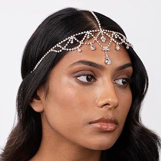 Brishow Boho Silver Head Chain Jewelry Rhinestone Wedding Head Jewelry Forehead Hair Chain Prom Headpiece for Women and Girls