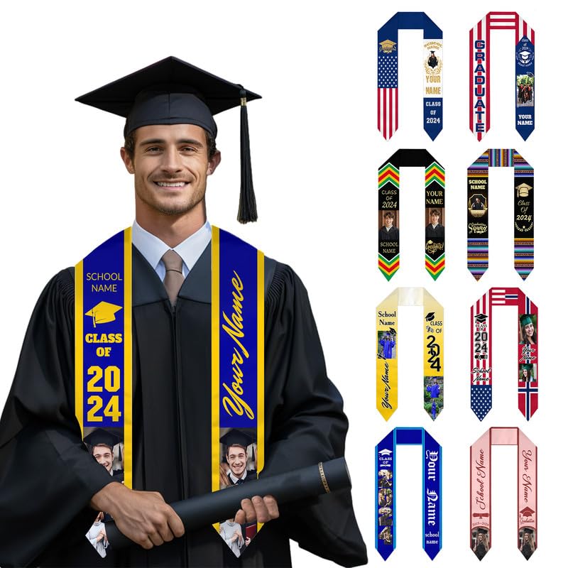 Generic Personalized Graduation Stole Class of 2024 Custom Graduation Stole Sash with Photo Text Gifts with Honor Customized, Sharp Corner