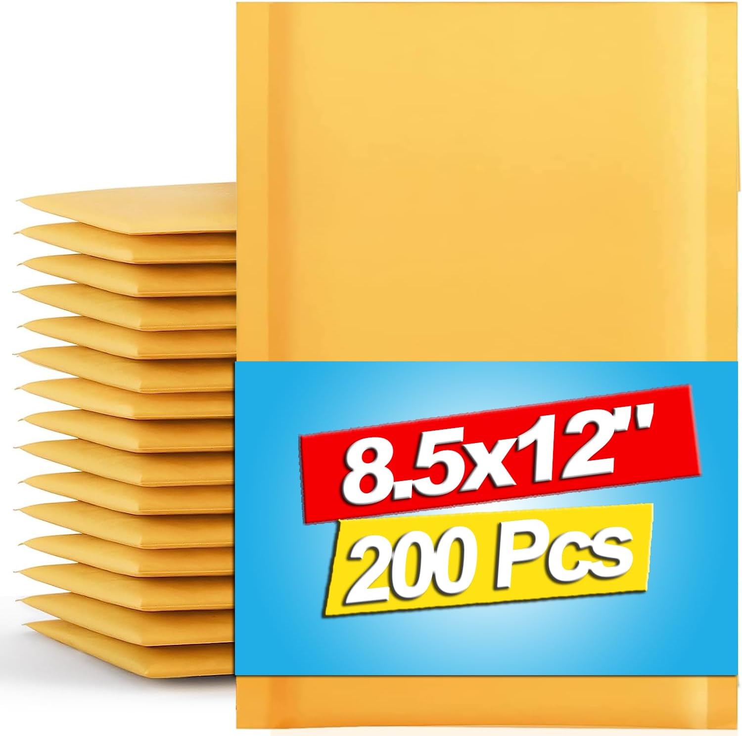 Kraft Bubble Mailers 8.5x12 Inch 200 Pack, Tear Resistant Padded Envelopes, Thick Self Sealing Bubble Envelopes, Suitable for Small Businesses, Shipping, Mailing, Packaging, Yellow