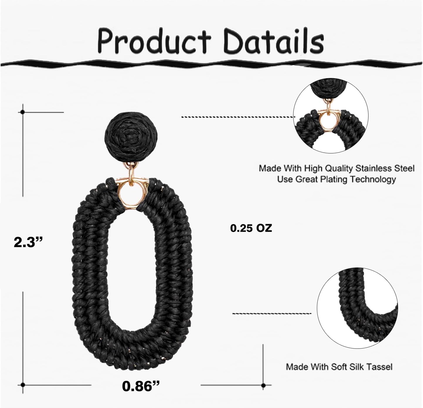 Raffia Oval Earrings for Women - Boho Woven Rattan Earrings for Summer Beach - Tropical Vacation Earrings - Image 6