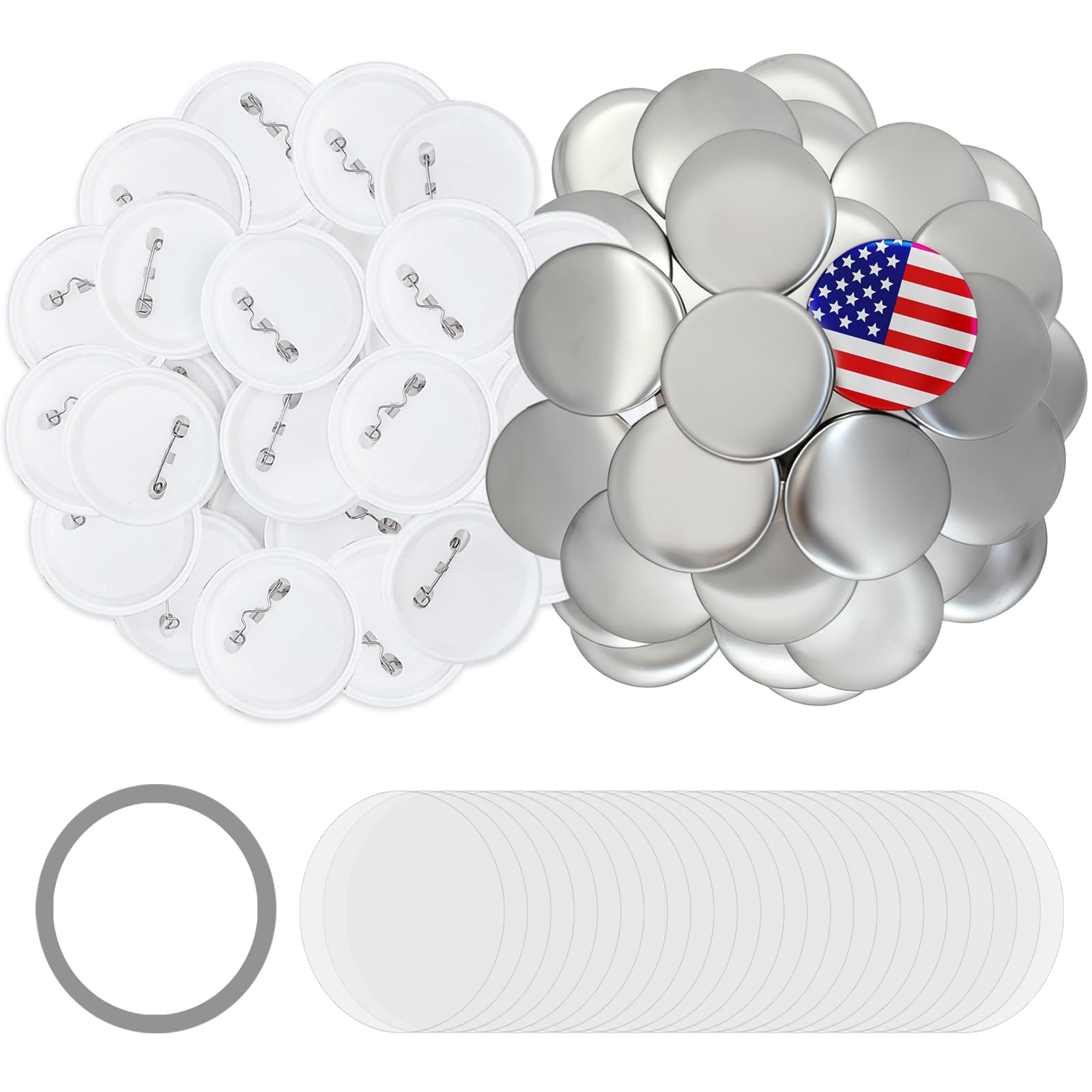 Photo 1 of 100 Sets 75mm Button Maker Supplies, 3 Inch Button Supplies Blank Badge Parts Includes Metal Covers, Plastic Backs& Clear Film, Compatible with Button Maker/Pin Press Machine