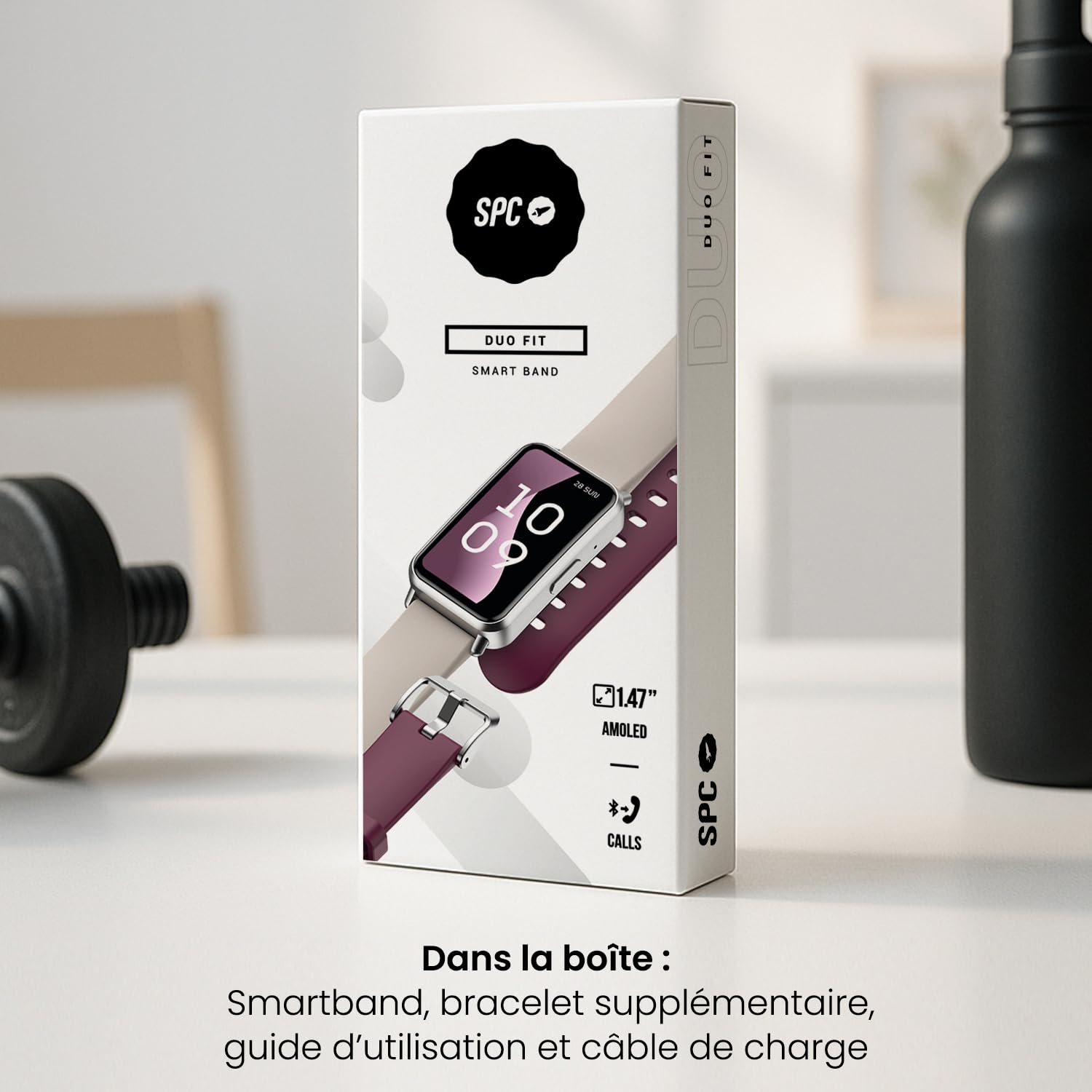 SPC Duo Fit - Bracelet connecté avec écran AMOLED 1,47’’ | Appels Bluetooth et Notifications | +100 Sports | 2 Bracelets Inclus (Beige ou Rouge) | Batterie jusqu'à 8 Jours | IP68 | App Smart You
