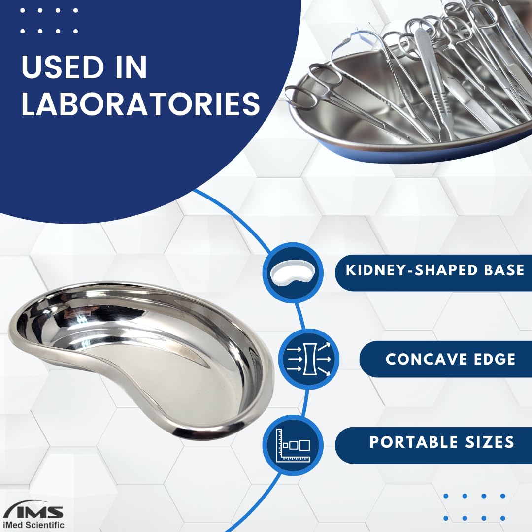 Stainless Steel Kidney Tray Emesis Basin Multipurpose Reusable Dish Round Edges Bowl Dental Lab Instrument Surgical Tray Utility Mixing Containers for Soiled Gauze Dressing Tool Organizer (6