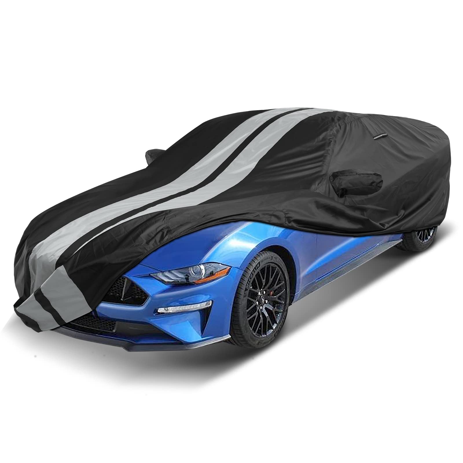 iCarCover Custom Car Cover Compatible with 2005-2023 Ford Mustang, Waterproof All Weather Rain Snow UV Sun Protector Full Exterior Indoor Outdoor Car Covers, Stripe (Black/Gray) Black / Gray (Stripe) 45. Ford Mustang 2005-2023