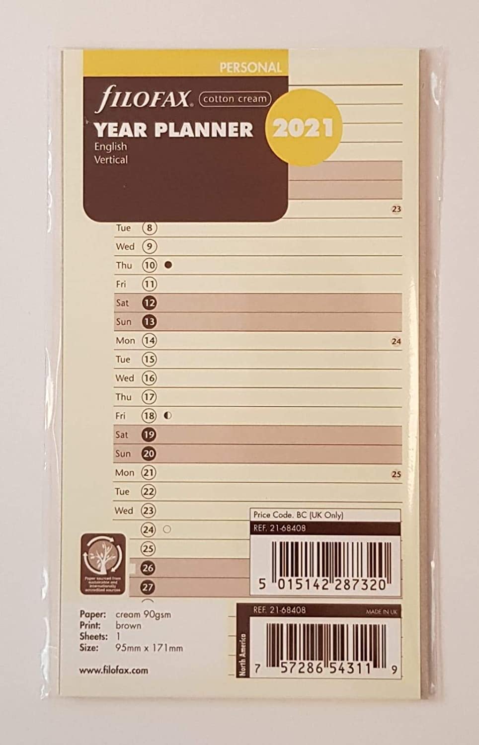 Filofax 000021-68408 - Agenda giornaliera in cotone, colore: panna
