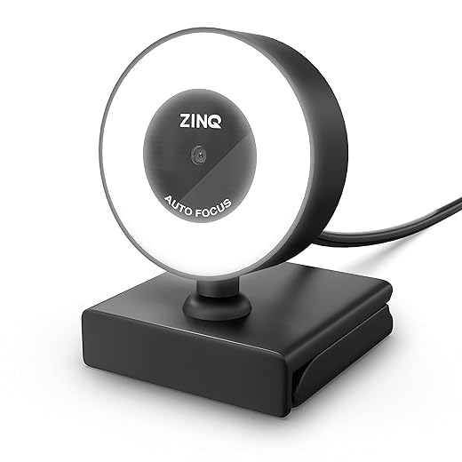Zinq Technologies Full HD 1080P 2.1 Megapixel 30 FPS Auto Focus Webcam with Ring LED for Night Vision, Web Camera with Built-in Mic for Video Calling, Live Streaming, Online Classes PC/Mac/Laptop (Black, ZQ1080RL)