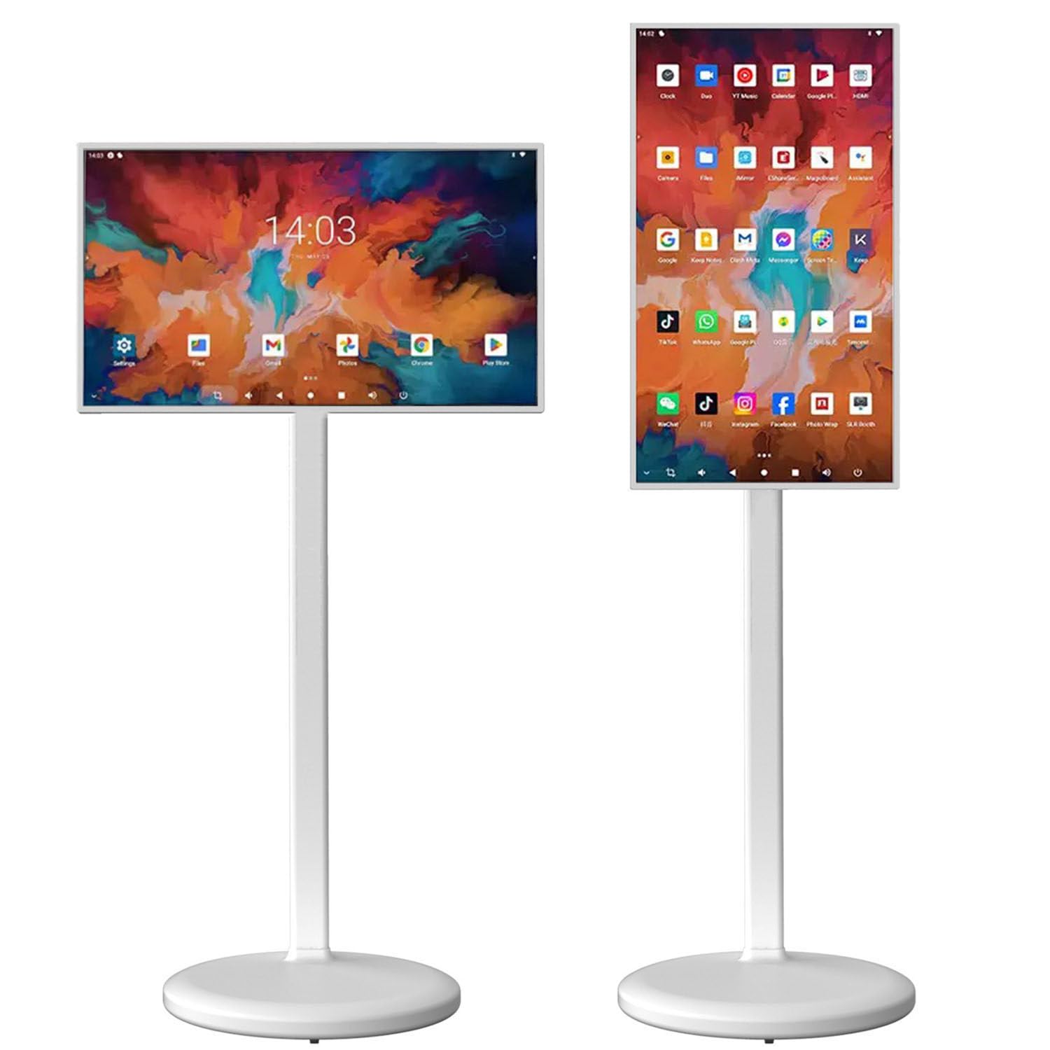 GEJLELDS Portable TV Tablet, Touchscreen Portable Monitor with Stand on Wheels, Wireless Touch Screen Smart Mobile Movable Rolling, 5MP Webcam,Full Swivel Rotation Monitor 21.5in-8G128G