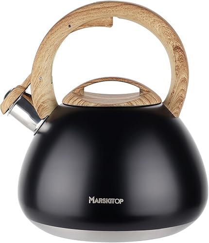 MARSKITOP Tetera para estufa, tetera silbante para estufa, tetera de acero inoxidable de grado alimenticio con mango ergonómico Cool Touch, 2.6 Negro