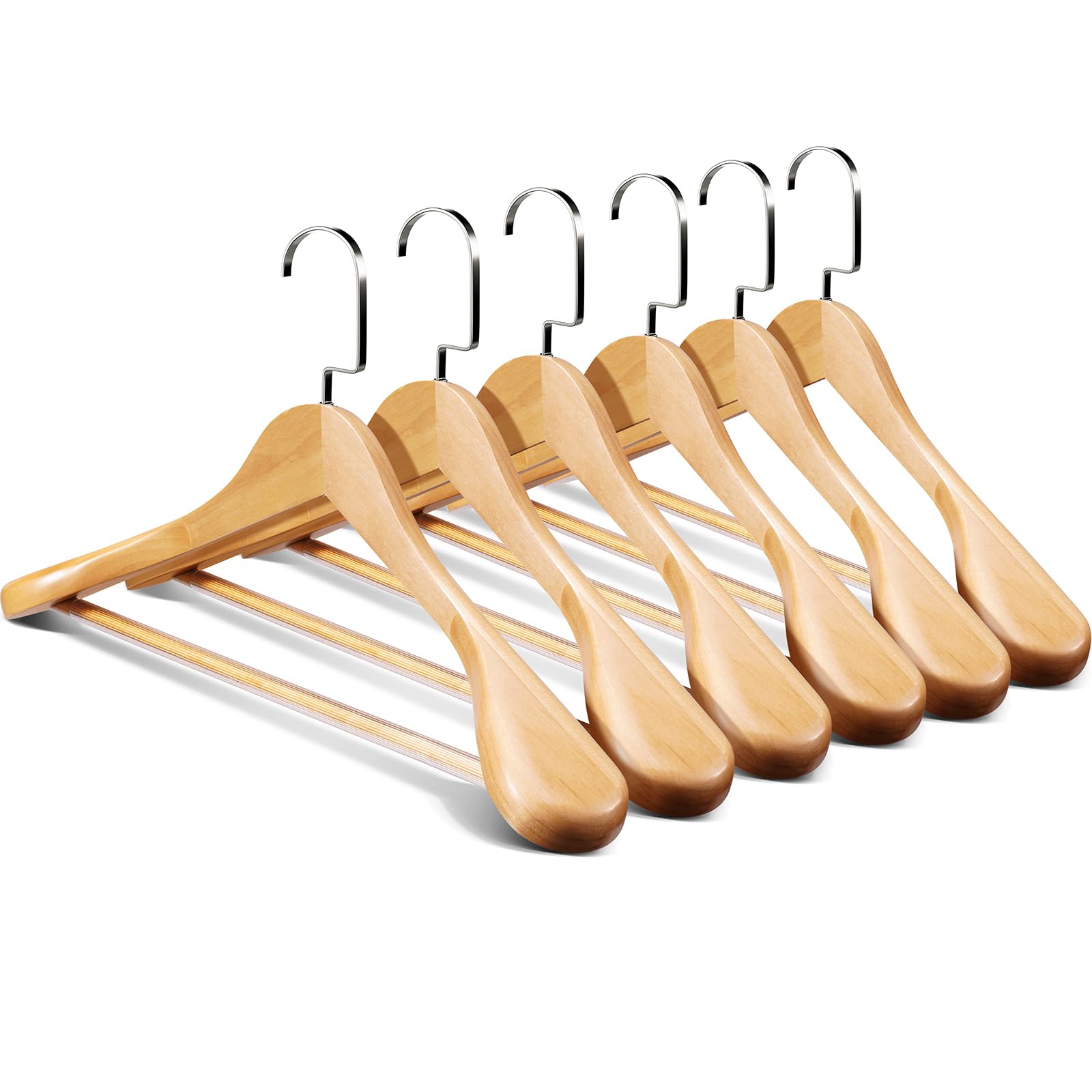 Ulimart Wide Shoulder Hangers 10 Pack,Solid Wood Hangers,Heavy Duty Suit Hangers,Coat Hangers with Retotating Hooks & Non Slip Pants Bar,Smooth Clothes Hangers for Sweater, Pants, Jacket(Natural