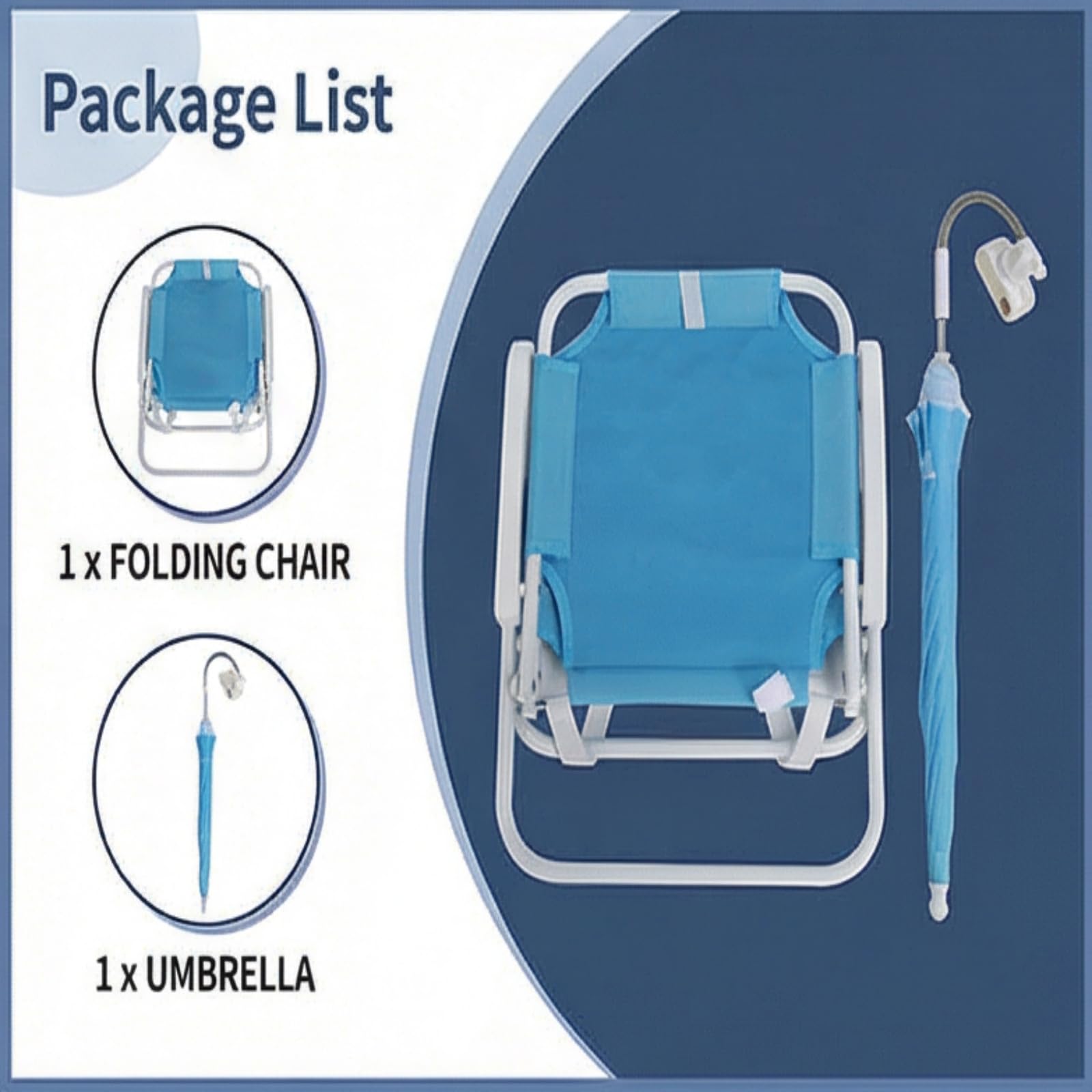 Pilipane Kinder Klappstuhl mit Sonnenschirm, Tragbare Campingstühle, Maximale Tragfähigkeit 50 kg, Faltbares Design Strandstuhl für Picknicks Camping und Urlaubsfeiern (Blau)