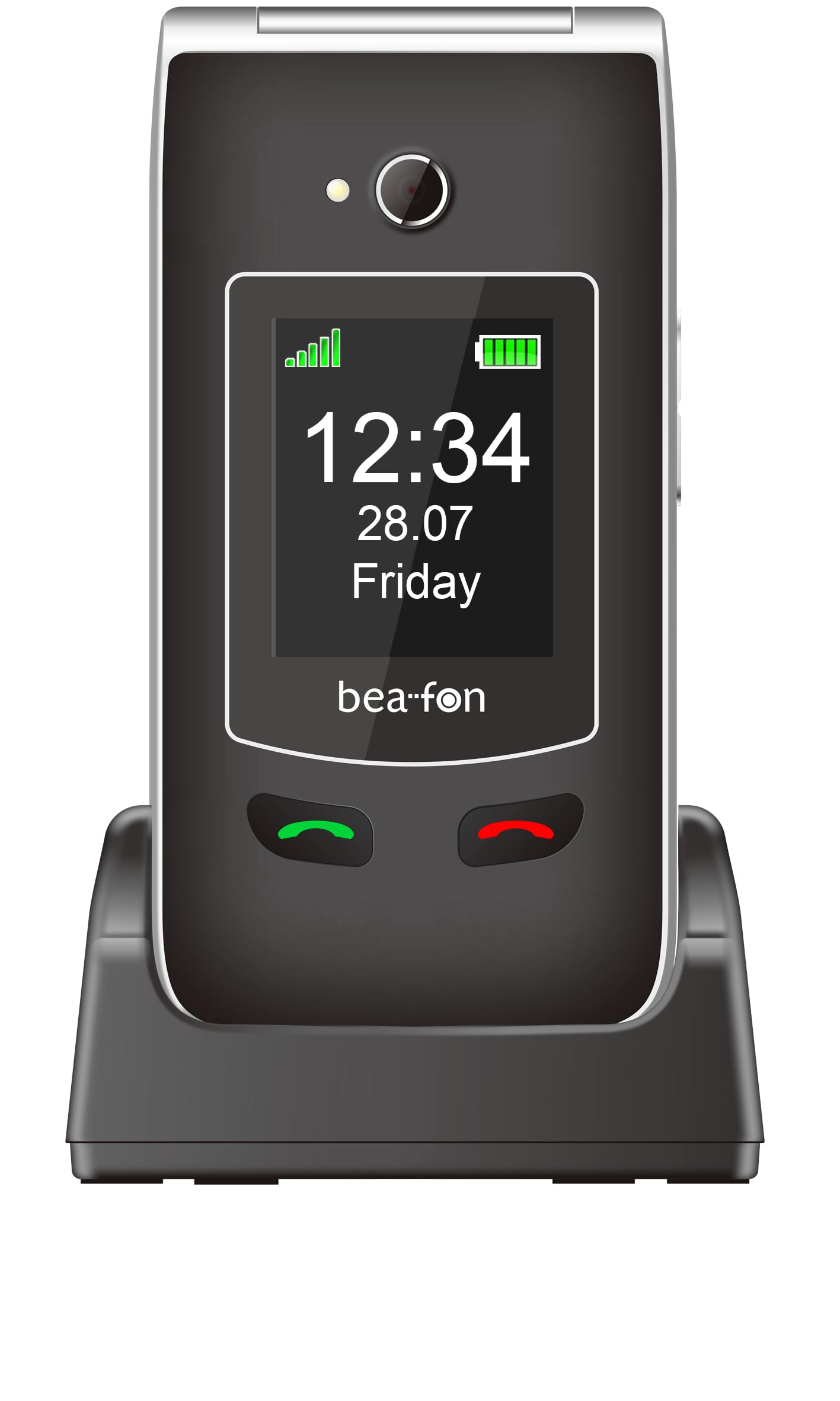 Beafon, SL645plus, Silverline, telefon komórkowy dla seniorów z przyciskiem alarmowym SOS, telefon składany, telefon z dużym przyciskiem, przycisk odbierania i kończenia rozmowy z przodu, klasa