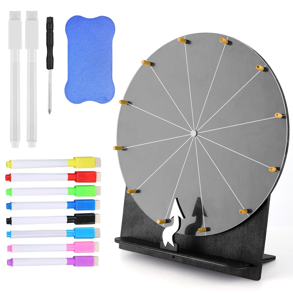 Ruota della Fortuna per Girare, Giocattolo con Gomma e Pennarello, 12 Slots Spinning Prize Wheel, Ruota della Fortuna per Giochi della Lotteria, Giochi di Parole, Carnevale