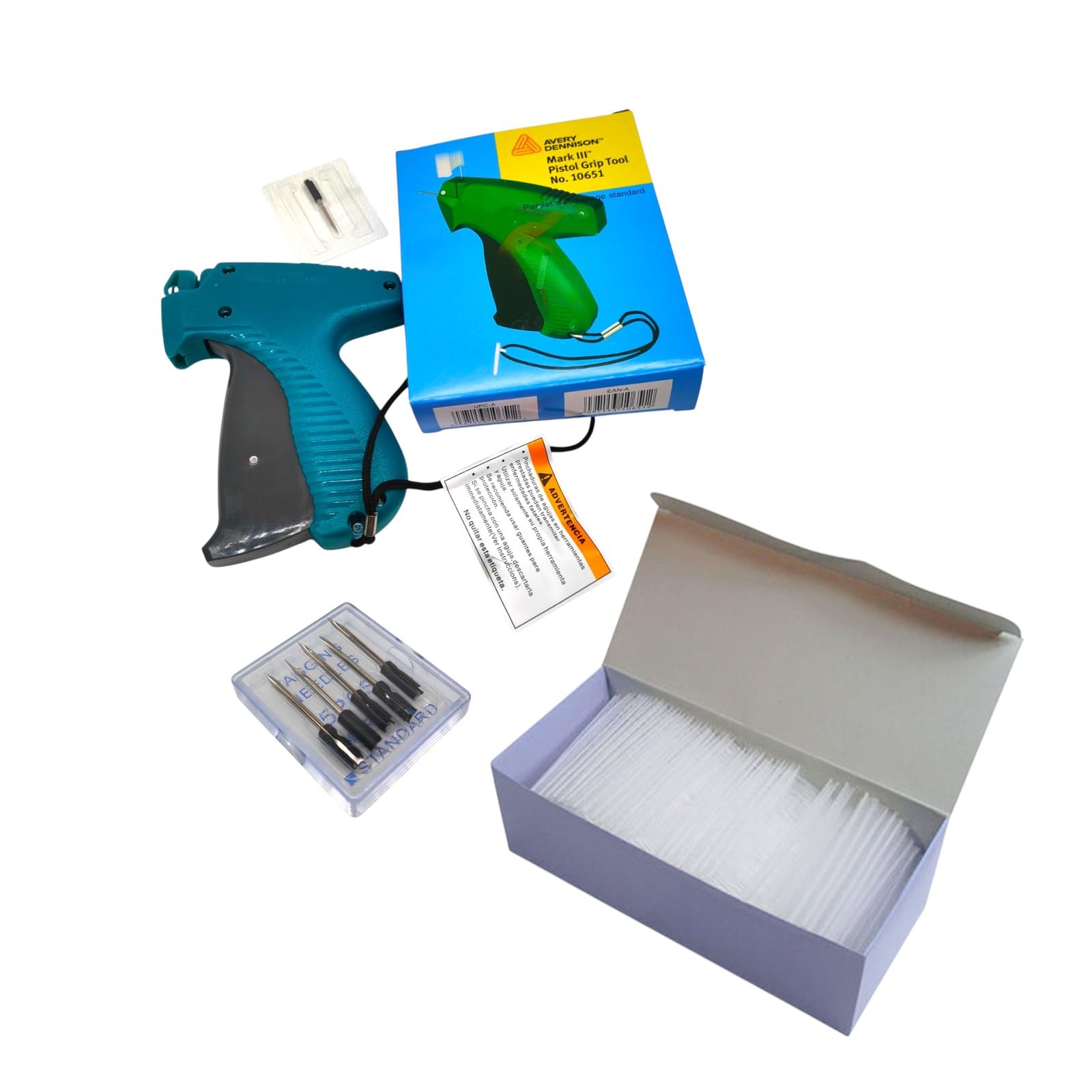 Tagging Gun Kit – Standard Tag Gun with Needle + 5X Steel Replacement Needles + 5000x 20mm Clear Barbs – for Clothing, Retail, Standard Tagpins Only
