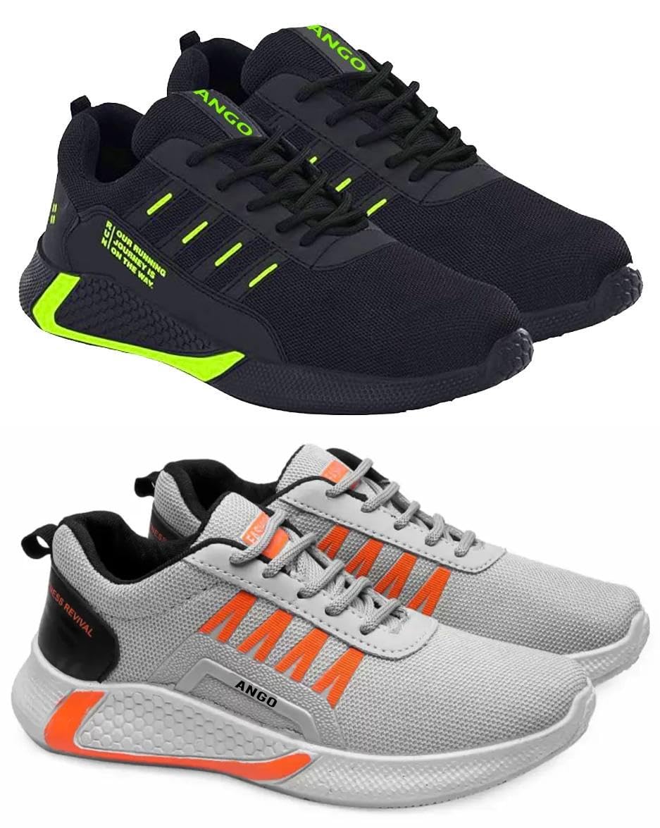 men's sports running shoes stylish design, pack of 2 multicolor