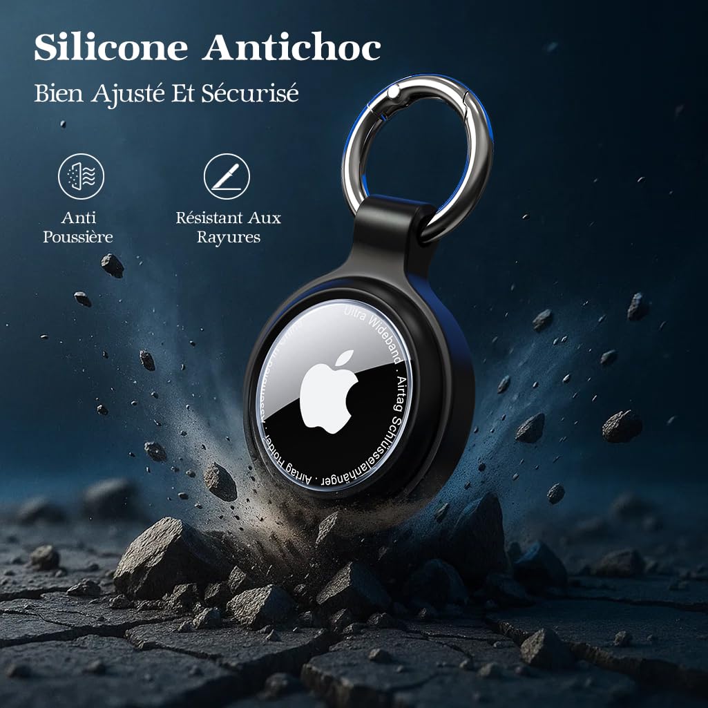 Étuis pour Apple AirTag Porte Clé - Coque de Protection IP67 Étanche, Antichoc et Anti-Rayures pour AirTag Support, Animaux, Bagages (Lot de 4)
