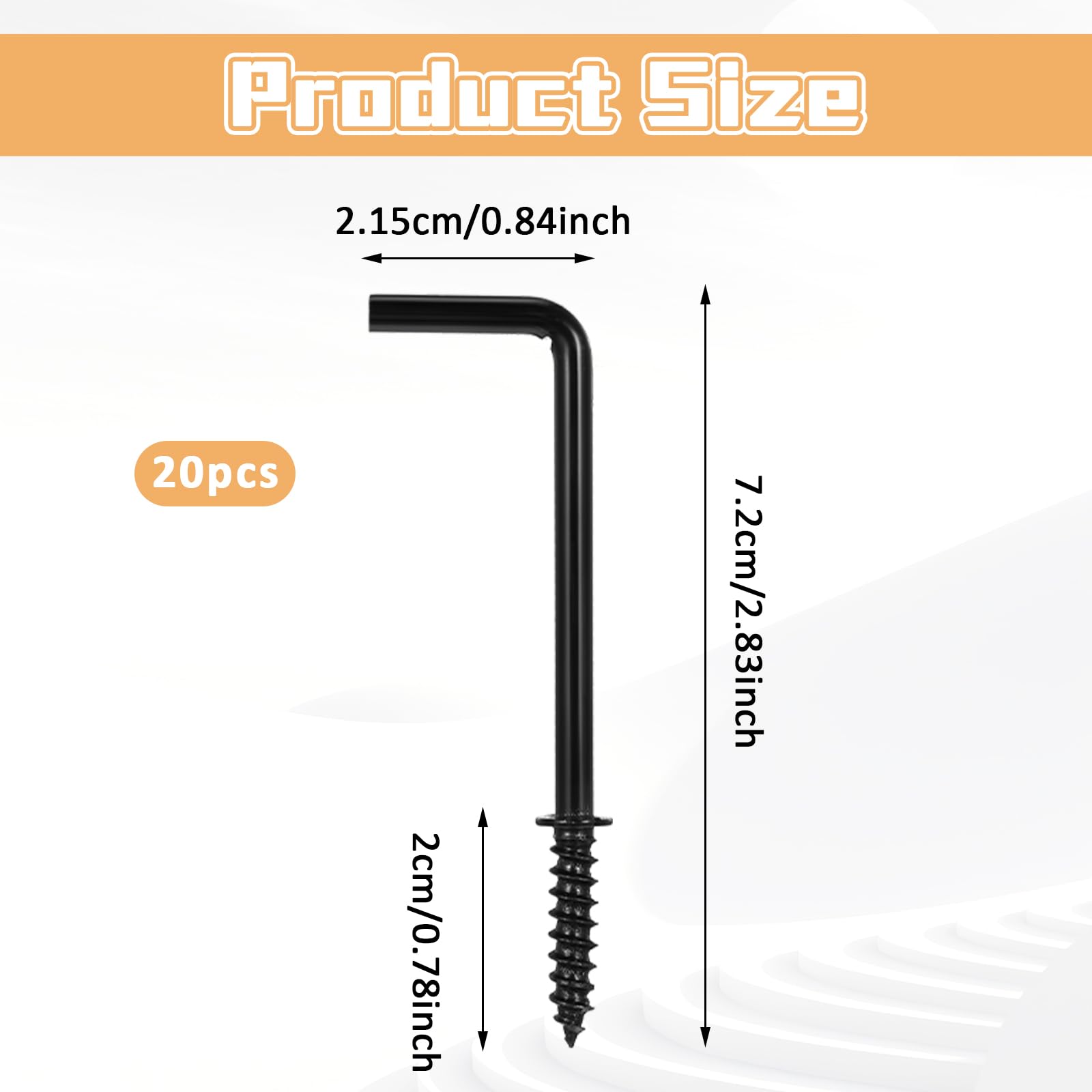 Kalion 20 Pcs L Shape Screw Hooks - 2 Inch, 7 Shape Right Angle Medal Hooks for Indoor/Outdoor Hanging (Black)