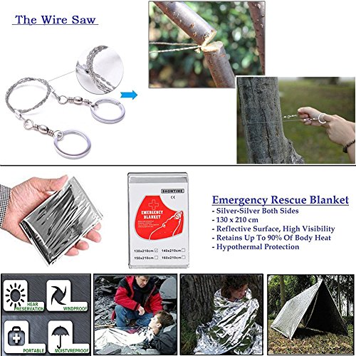 XUANLAN Emergency Survival Kit 13 in 1, Outdoor Survival Gear Tool with Survival Bracelet, Fire Starter, Whistle, Wood Cutter, Water Bottle Clip, Tactical Pen (Survival Kit 4) - Thumbnail 6