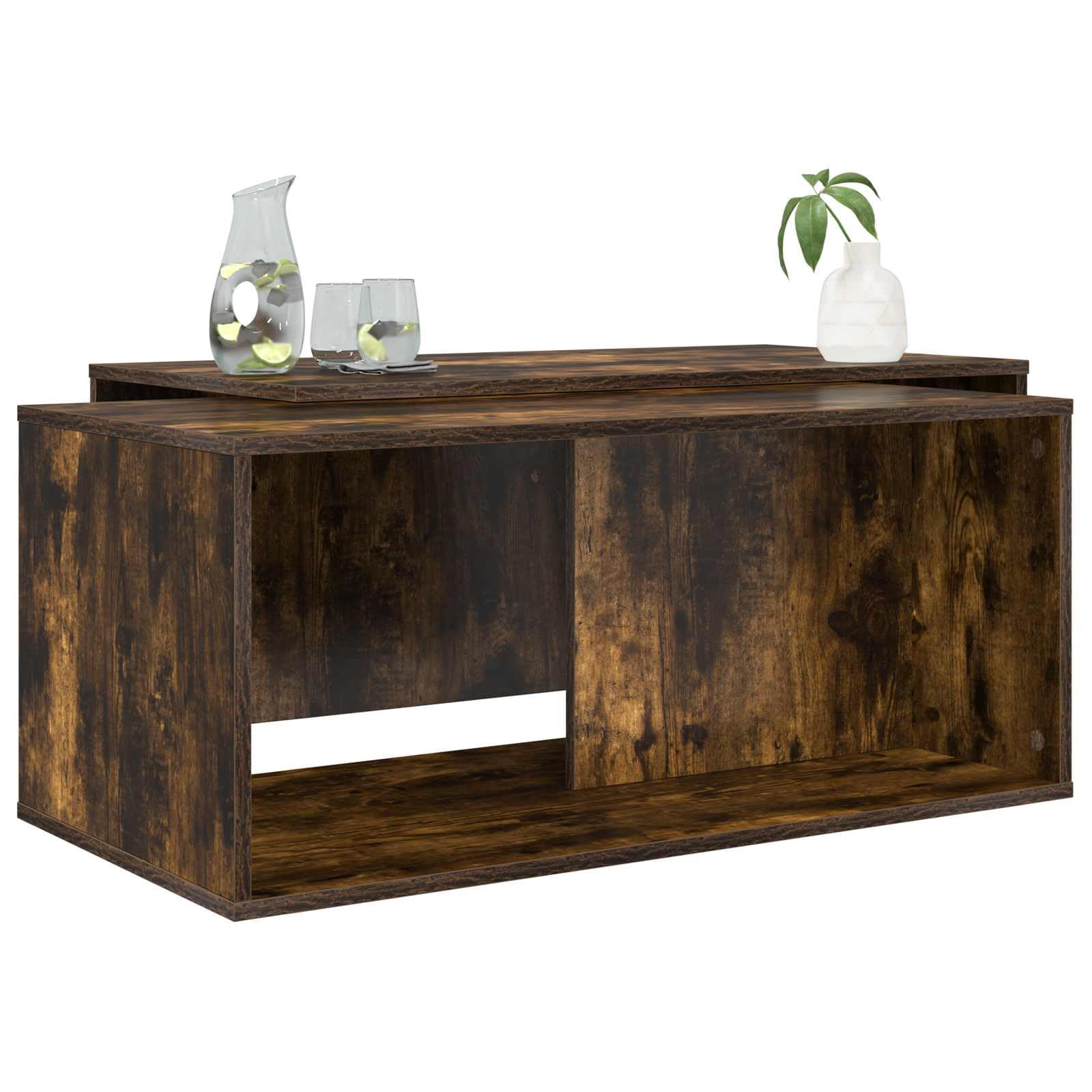 Set di 2 tavolini rettangolari in legno di rovere affumicato | Set di tavolini flessibili per il soggiorno con superficie facile da pulire e dal design minimalista.
