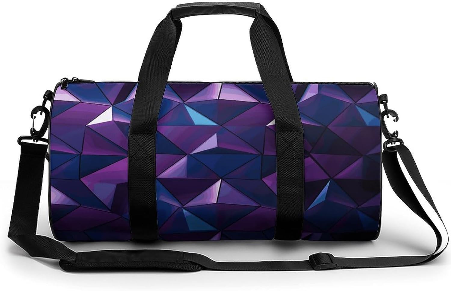 Aesthetic Sports Bag for Women Purple Geometric Printed Duffle Travel Bag for Men Women Mini Workout Bags Cylindrical Gym Bag