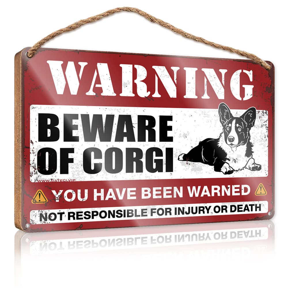 Yyhleh Men's One Color Front Door Decor Farm Hanging Door Sign Beware Of Corgi Wooden Sign(23X35cm)