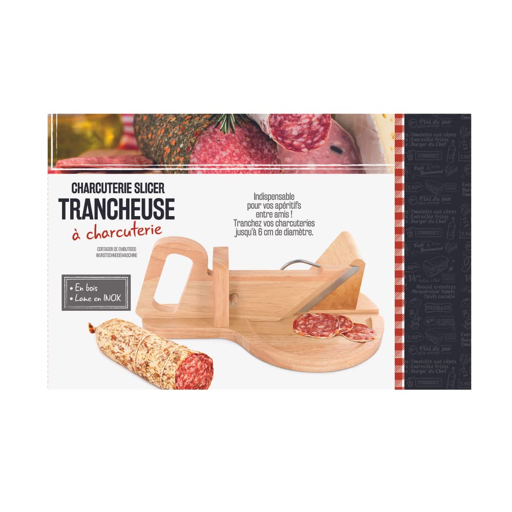Trancheuse Guillotine Coupe Charcuterie Saucisson Manuelle Ronde Bois Inox Marron
