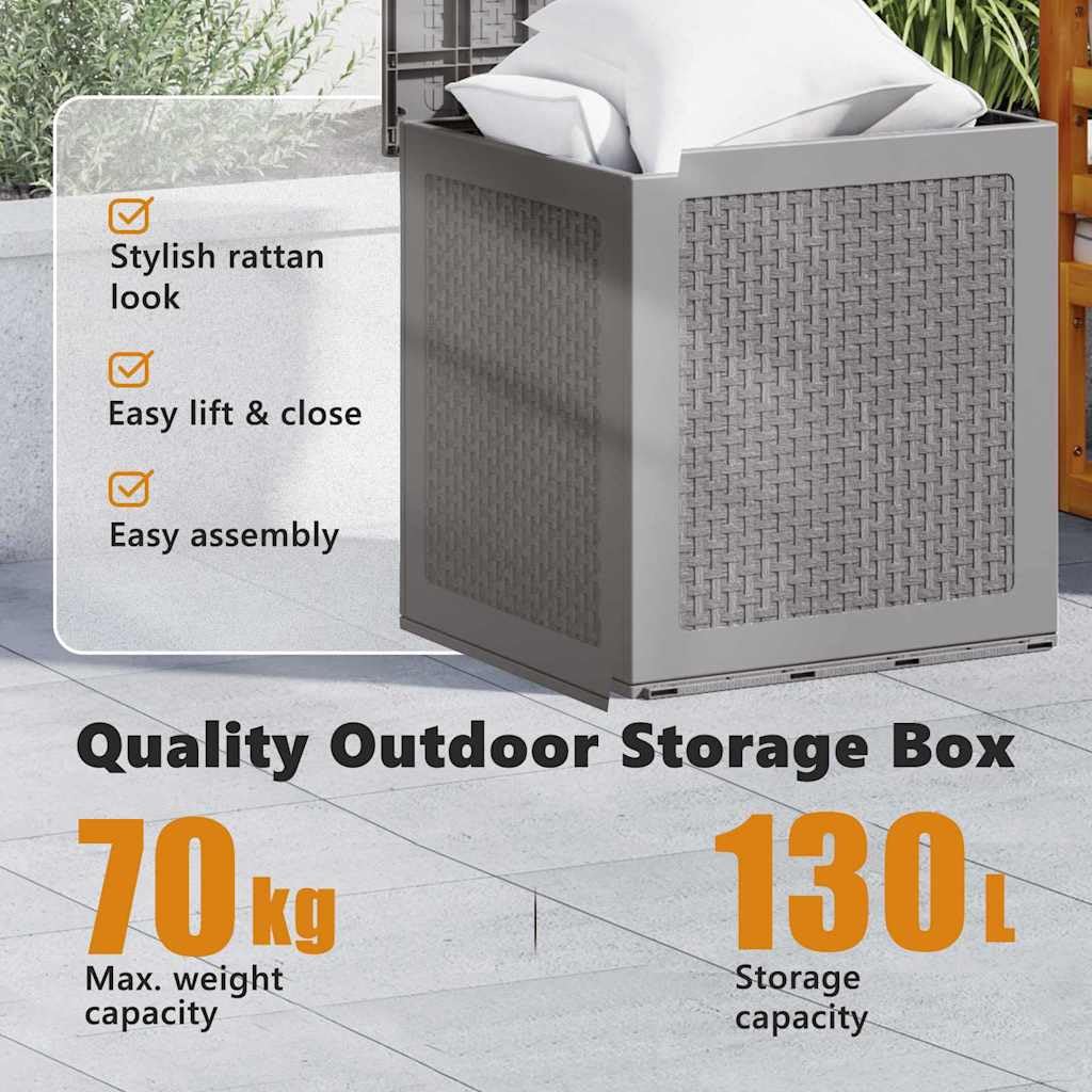 vidaXL Skrzynia do przechowywania Jasnoszary 55 x 53 x 57 cm | Sporo miejsca na Twoje rzeczy na zewnątrz, Zrobiona z wytrzymałego, odpornego na UV plastiku, Stylowy i prosty wygląd
