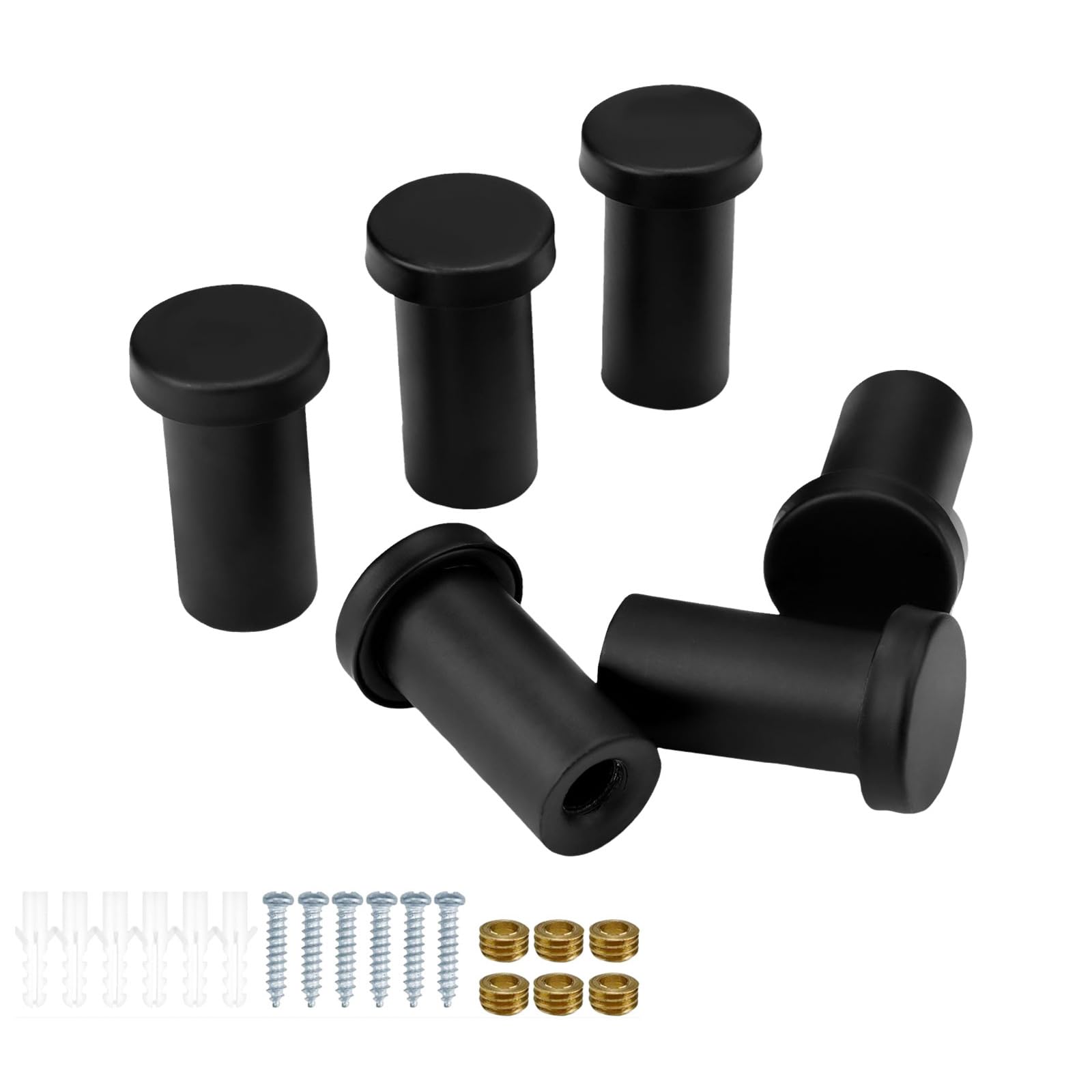 PARFCO 6 Pieces Black Coat Hooks, Round Wall Hooks, Stainless Steel Door for Hanging Towels with Screws, for Kitchen, Bathroom