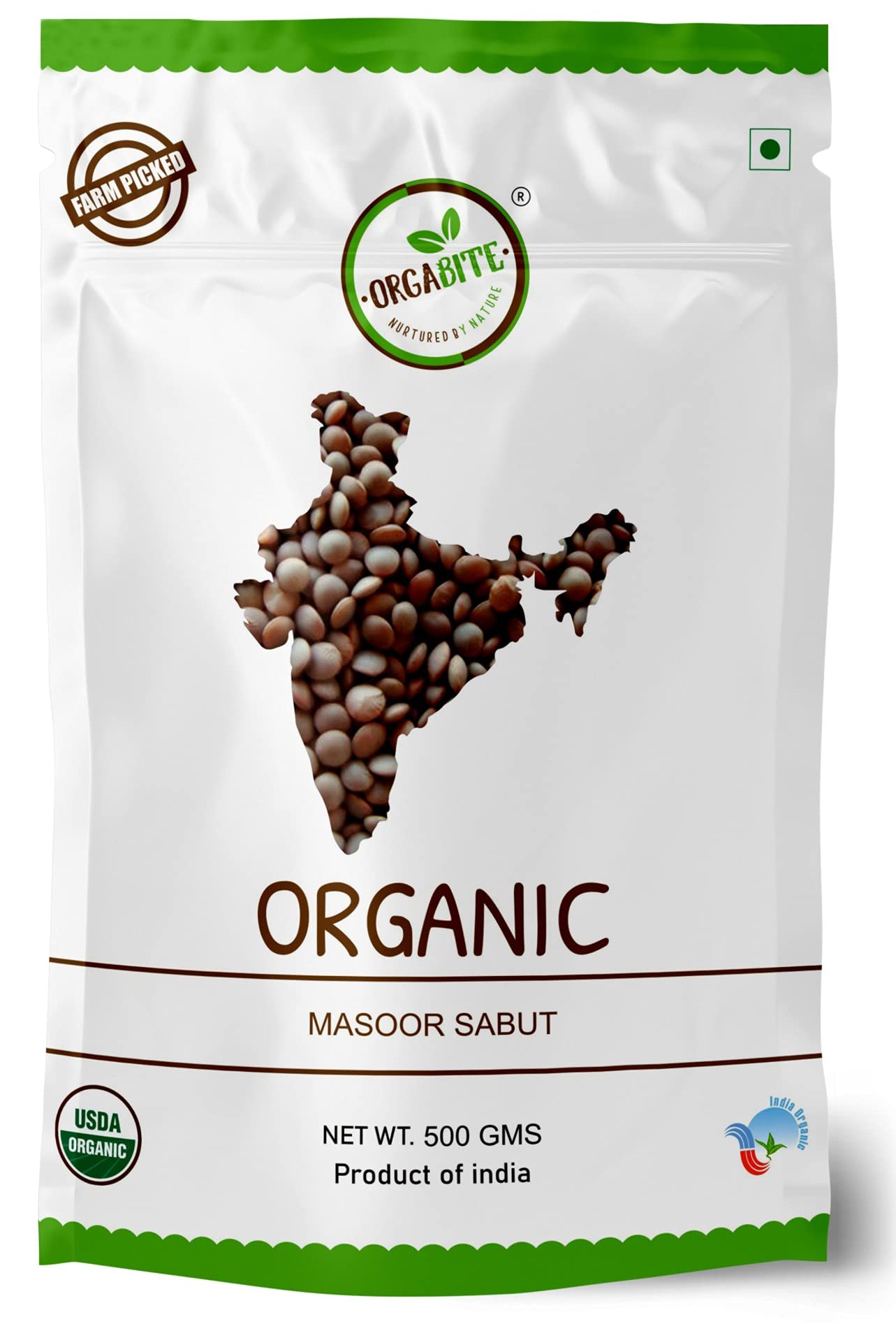 Orgabite Organic Masoor Sabut 500 gms