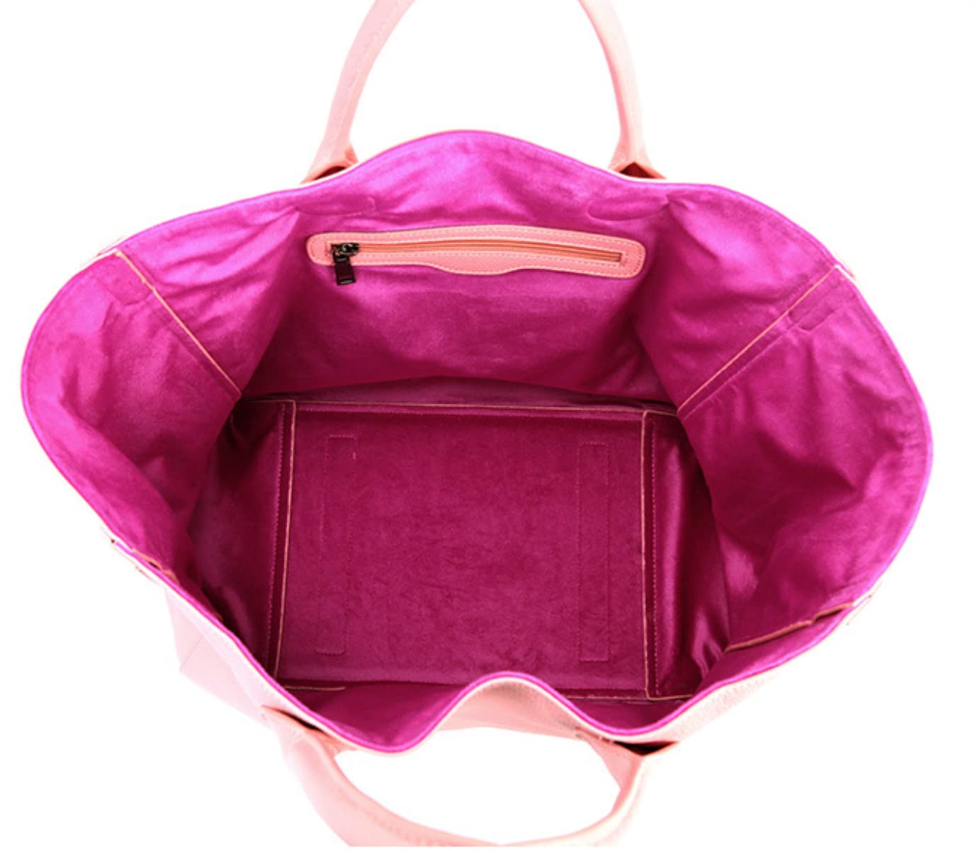 Bolso de mano de piel auténtica, color marrón, grande, bolso de viaje para mujer, Rosa encendido, Large