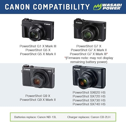 Miniatura 2 de Wasabi Power Batería (paquete de 2) cargador dual para Canon NB-13L, PowerShot G1 X Mark III, G5 X, G5 X Mark II, G7 X, G7 X Mark II, G7 X Mark III,